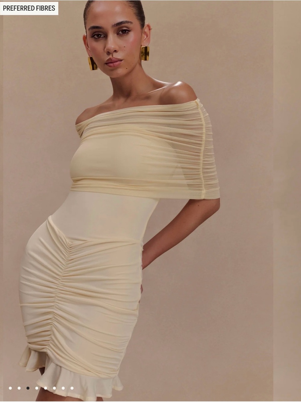 Meshki Cream One-Shoulder Ruched Bodycon Dress